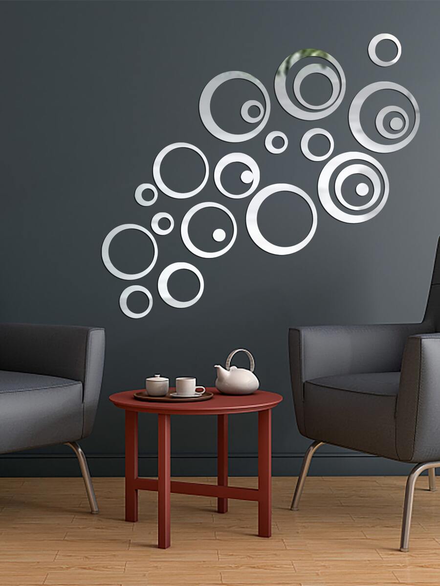 24 piezas Pegatina de pared de espejo redondo - Plateado - Ver 1