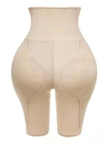 SHAPORA Women's High Waisted Beige Semi-Sheer Casual Long Shorts Shapewear Bottoms With High Stretch Fabric