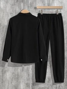 SHEIN Niños Camisa con estampado de expresión con pantalones sin camiseta - Negro - Ver 2