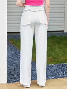 SHEIN EZwear Solid High Waist Raw Trim Capris Pants - White - View 2
