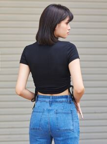 SHEIN EZwear Áo thun nữ Dây kéo Xù màu trơn Giải trí - Nhiều màu - Xem 2