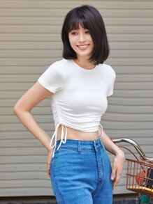 SHEIN EZwear Áo thun nữ Dây kéo Xù màu trơn Giải trí - Nhiều màu - Xem 5