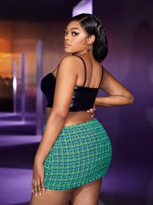 Slaydiva Plus Plaid Pattern Tweed Bodycon Skirt - Multicolor - View 6