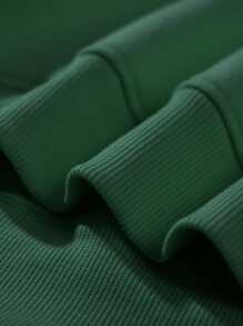 Manfinity Men Slogan & Floral Print Kangaroo Pocket Drawstring Thermal Hoodie - Dark Green - View 3