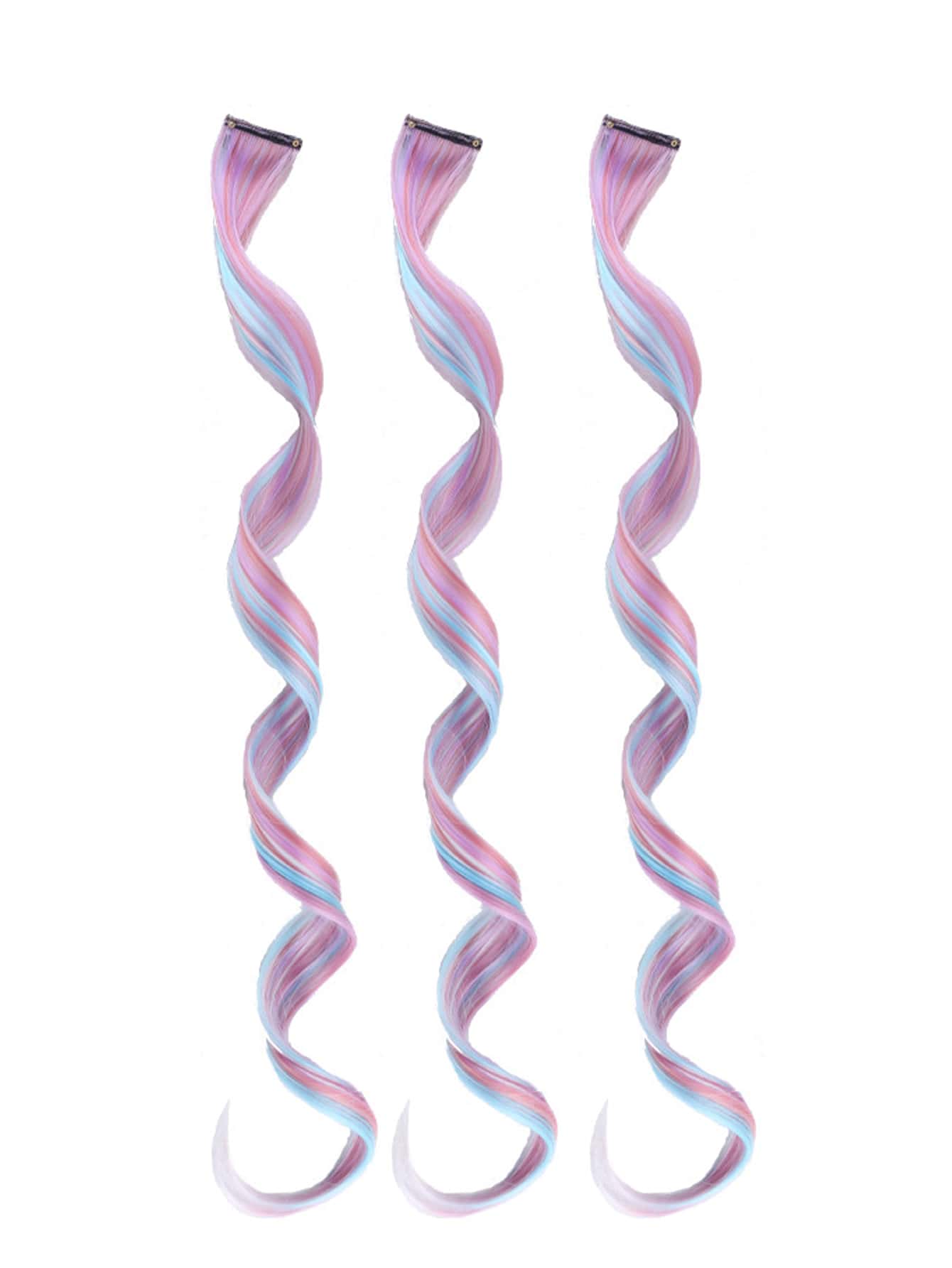 3pcs Clip In Long Curly Synthetic Hair Extension - Multicolor - View 1