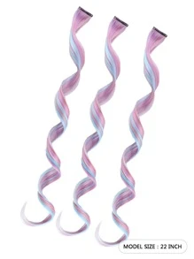 3pcs Clip In Long Curly Synthetic Hair Extension - Multicolor - View 2