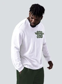 Manfinity 男士標語圖案落肩袖運動衫