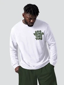 Manfinity 男士標語圖案落肩袖運動衫