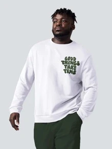 Manfinity 男士標語圖案落肩袖運動衫