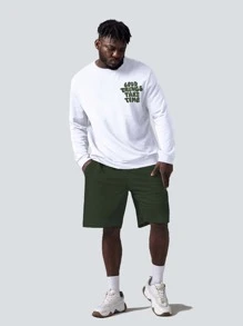 Manfinity 男士標語圖案落肩袖運動衫