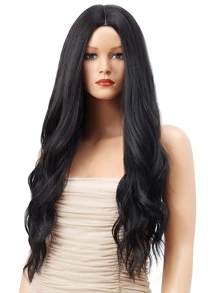 黑色长波浪卷发中分 28 英寸时尚女士假发合成耐热假发日常使用假发初学者友好，适合各种场合，包括圣诞节、新年、派对、度假、冬季