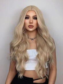 Blonde Wig Long Wavy Curly Medium Part 28 Inch Women's Wigs Synthetic Heat Resistant Wigs Daily Used Hair Beginner Friendly,Suitable For Various Occasions, Including New Year, Parties, Vacations, Winter - Gold - View 1