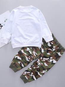 SHEIN Young Boy Camo & Letter Graphic Sweatshirt With Sweatpants