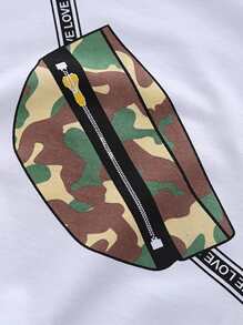 SHEIN Young Boy Camo & Letter Graphic Sweatshirt With Sweatpants