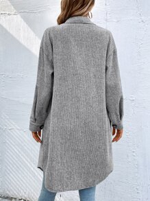SHEIN Essnce Flap Pocket Drop Shoulder Overcoat In Fall/Winter - Grey - View 2
