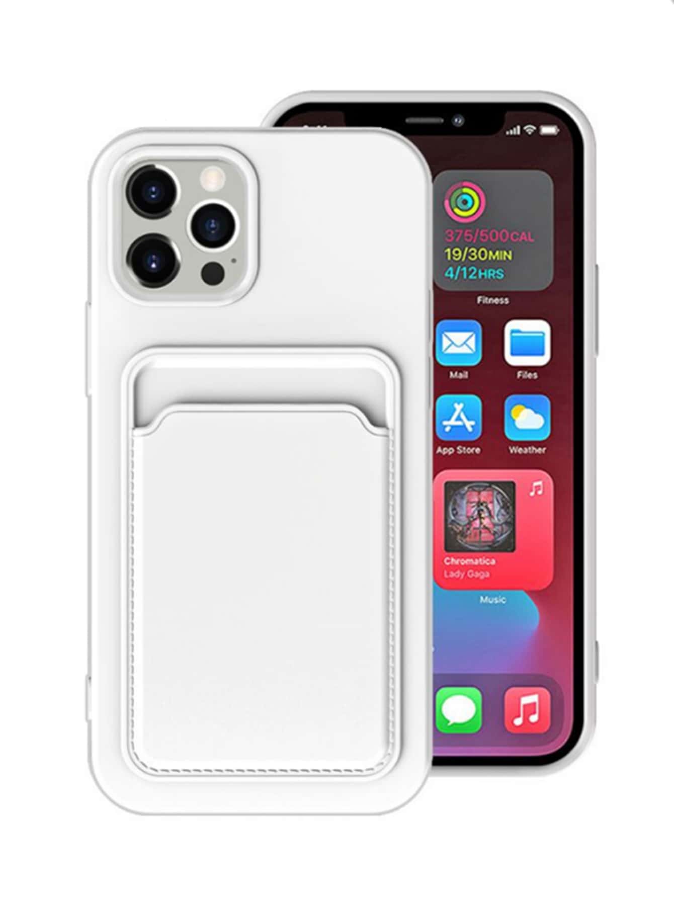 1pc Solid Color Silicone Card Holder Case, Compatible With Apple IPhone 11 12 13 14 15 ProMax 16 ProMax - White - View 1