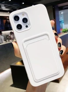 1pc Solid Color Silicone Card Holder Case, Compatible With Apple IPhone 11 12 13 14 15 ProMax 16 ProMax - White - View 2
