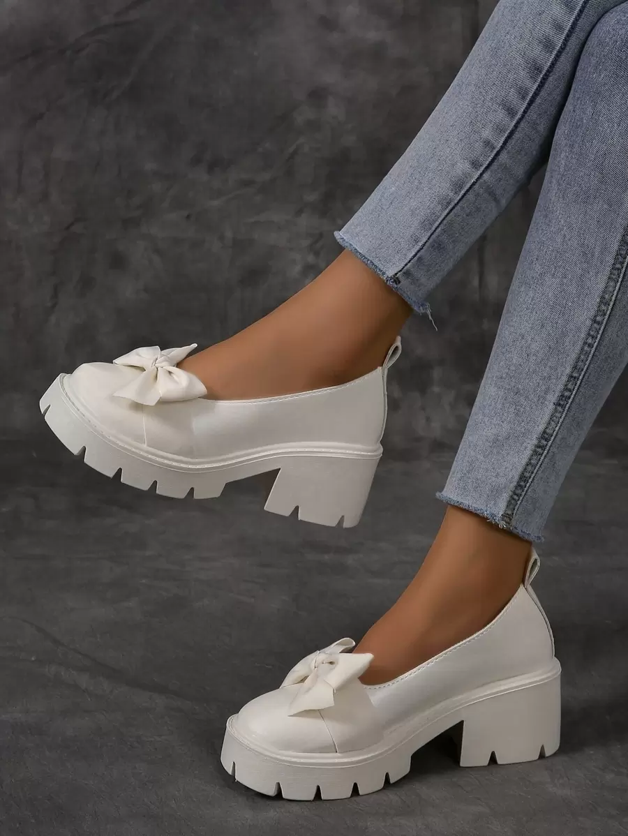 Giày nêm & Phẳng của Nữ Nơ Bướm màu trơn Sẵn sàng - Màu be - Xem 1