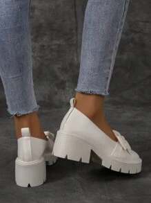 Giày nêm & Phẳng của Nữ Nơ Bướm màu trơn Sẵn sàng - Màu be - Xem 2