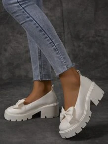 Giày nêm & Phẳng của Nữ Nơ Bướm màu trơn Sẵn sàng - Màu be - Xem 3