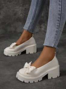 Giày nêm & Phẳng của Nữ Nơ Bướm màu trơn Sẵn sàng - Màu be - Xem 4