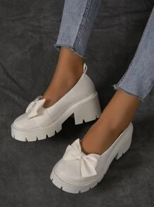 Giày nêm & Phẳng của Nữ Nơ Bướm màu trơn Sẵn sàng - Màu be - Xem 5