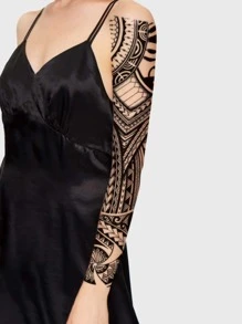 Nhãn dán hình xăm , 1 Sheet Hình xăm đồ họa cơ học Hình xăm tạm thời cho phụ nữ , Hình xăm đồ họa cơ học Người lớn , Hình xăm giả nhìn như thật , Dành cho phụ nữ và trẻ em gái - màu đen - Xem 3