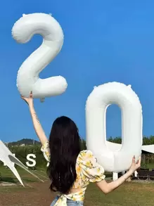 34 Inch White Digital Foil Balloon Birthday Party Wedding Anniversary Decoration, Christmas