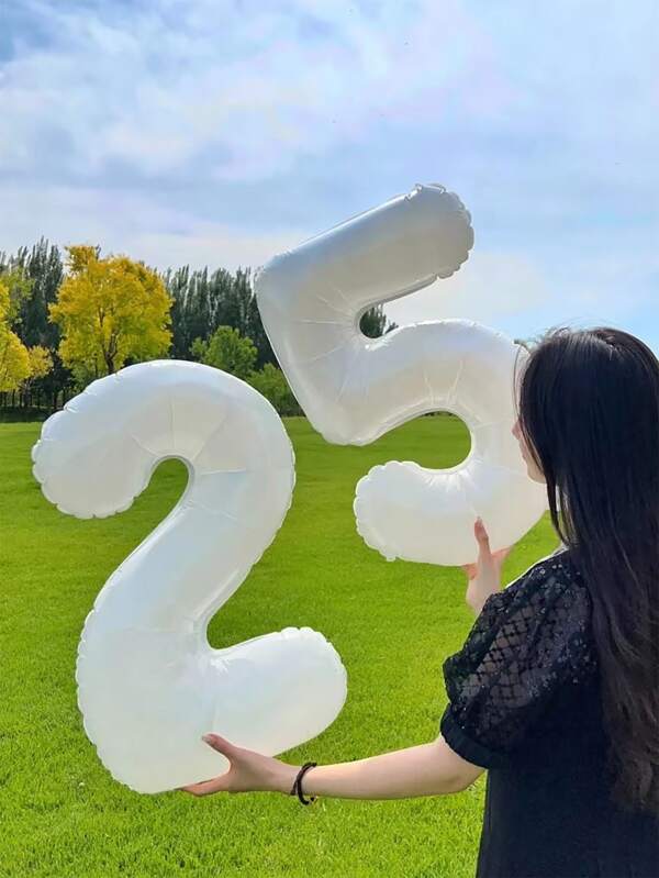 34 Inch White Digital Foil Balloon Birthday Party Wedding Anniversary Decoration, Christmas