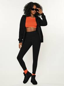 SHEIN BASICS Sport High Waist Solid Leggings - Black - View 1