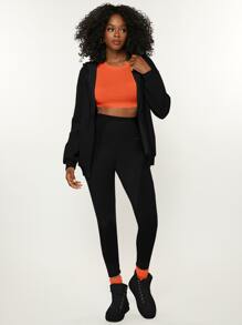 SHEIN BASICS Sport High Waist Solid Leggings - Black - View 3