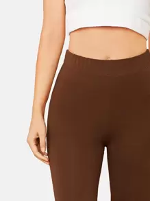SHEIN BASICS 1pc Solid Crop Leggings - Coffee Brown - View 4