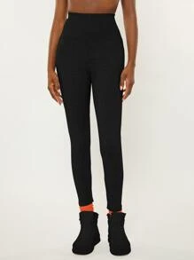 SHEIN BASICS Sport High Waist Solid Leggings - Black - View 4