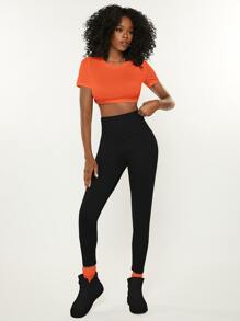 SHEIN BASICS Sport High Waist Solid Leggings - Black - View 5