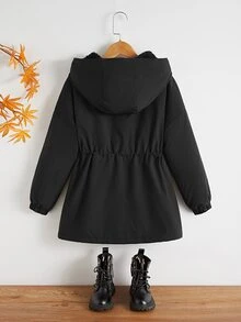 SHEIN Niñas Abrigo con capucha panel de leopardo - Negro - Ver 2
