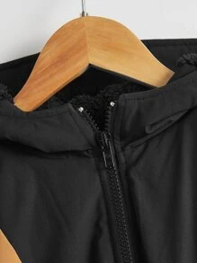 SHEIN Niñas Abrigo con capucha panel de leopardo - Negro - Ver 4