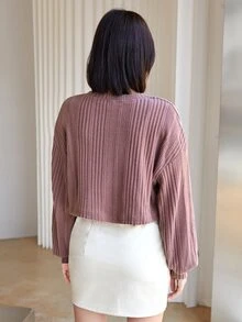Muchica V-neck Drop Shoulder Rib-knit Crop Tee - Dusty Pink - View 2