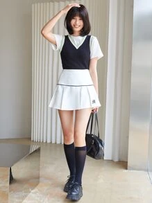 SHEIN EZwear Váy Lá thư Thể thao - trắng - Xem 3