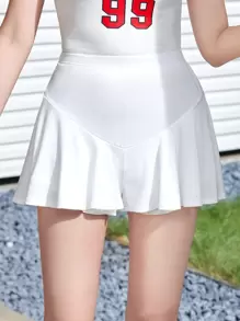 SHEIN EZwear Summer White High Waist Loose Ruffle Hem Skort - White - View 1