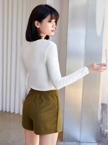 SHEIN Privé Tie Front Ruched Bust Crop Top - White - View 2