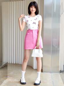 Muchica Butterfly Print Crop Tee - White - View 4