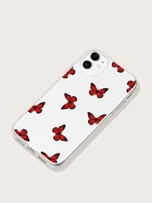 Butterfly Print Clear Phone Case - Red - View 2