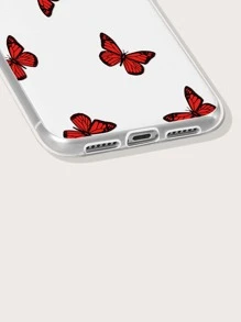 Butterfly Print Clear Phone Case - Red - View 3
