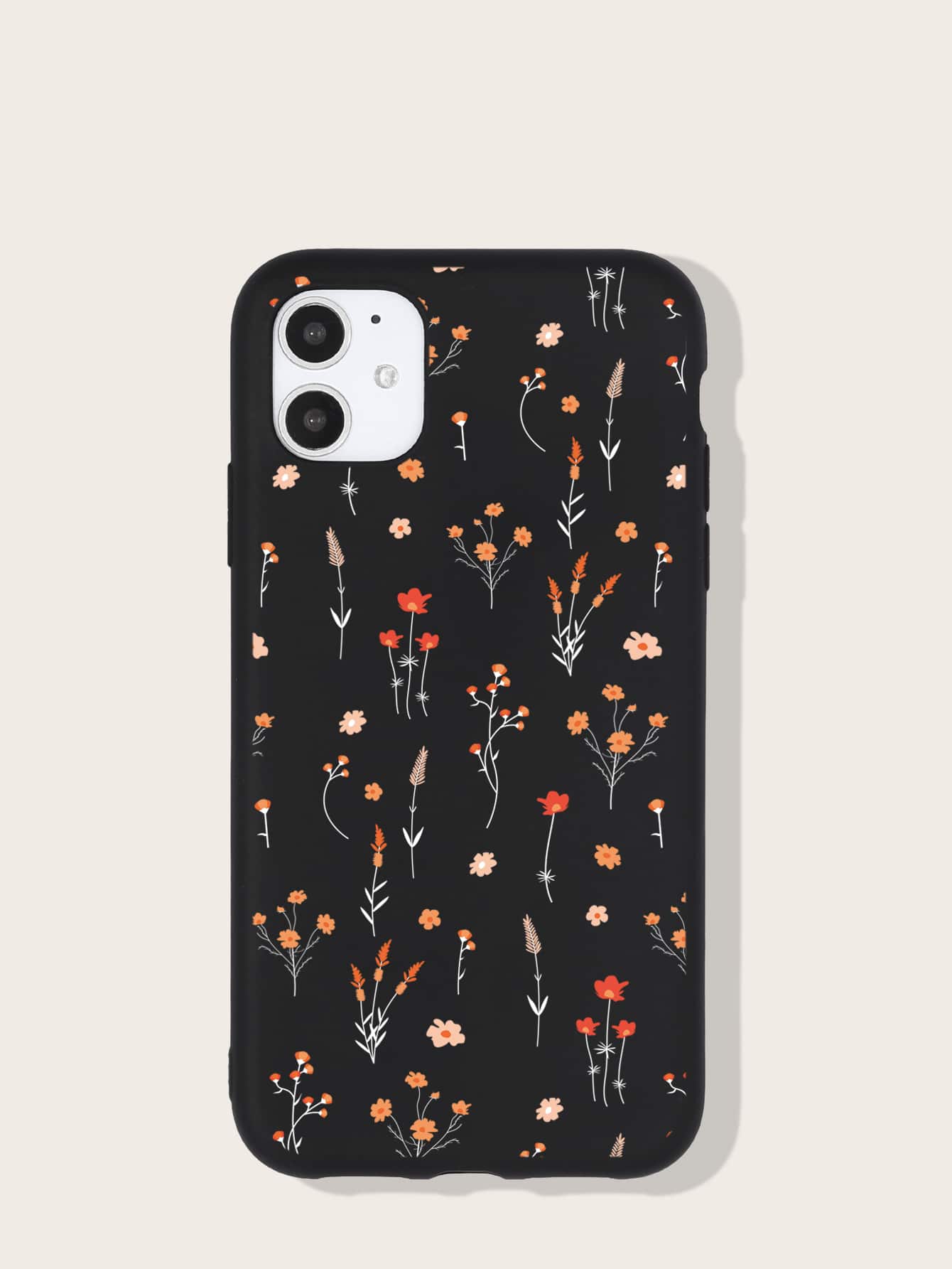 Funda de teléfono con estampado de flores, versión internacional, no la versión nacional - Negro - Ver 1