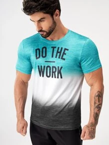 SHEIN Daily&Casual Men Ombre Slogan Graphic Sports Tee - Multicolor - View 1