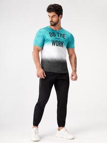 SHEIN Daily&Casual Men Ombre Slogan Graphic Sports Tee - Multicolor - View 3