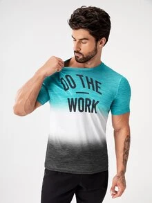 SHEIN Daily&Casual Men Ombre Slogan Graphic Sports Tee - Multicolor - View 4