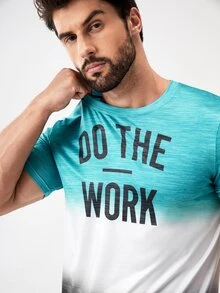 SHEIN Daily&Casual Men Ombre Slogan Graphic Sports Tee - Multicolor - View 6