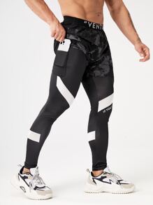 Manfinity Fitness Men Slogan Graphic Reflective 2 In 1 Sports Trousers With Phone Pocket - Black - View 1