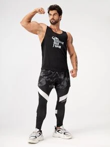 Manfinity Fitness Men Slogan Graphic Reflective 2 In 1 Sports Trousers With Phone Pocket - Black - View 4